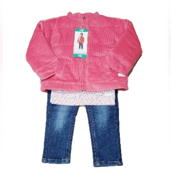 KOALA KIDS 3-pc Outfit 18M Pink Corduroy Plush Jacket Long Sleeve Tee Jeans NWT - Picture 2 of 16